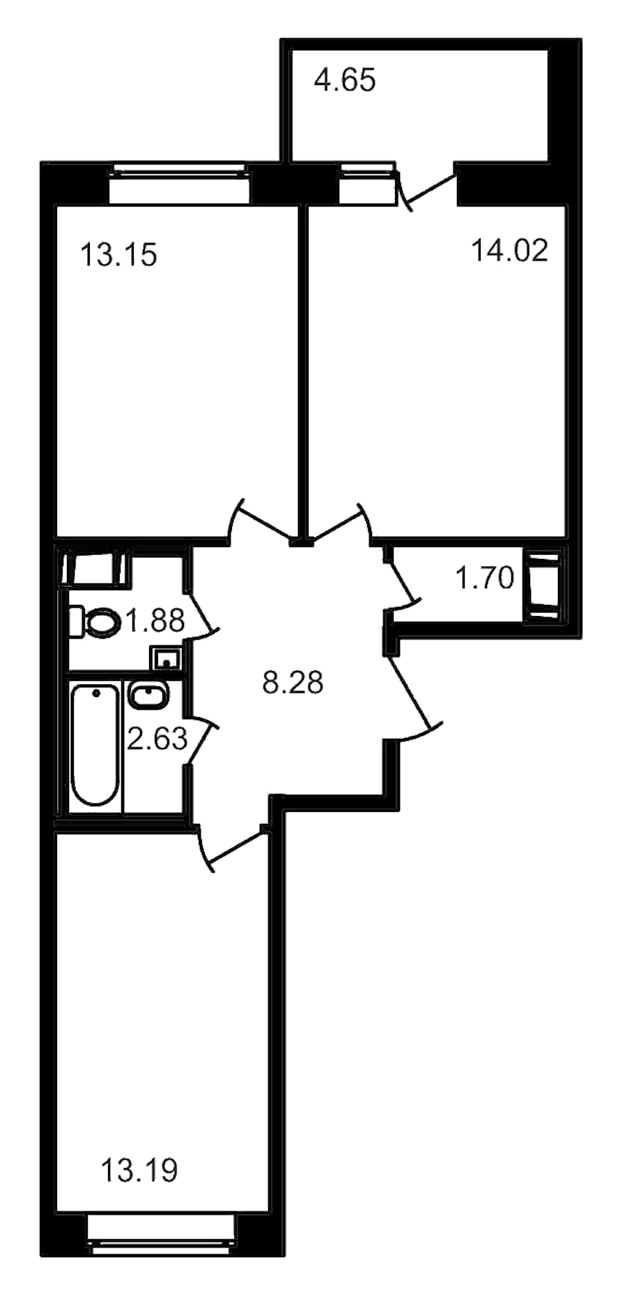 2-комнатная, 60 м² — ЖК ЖК Северный