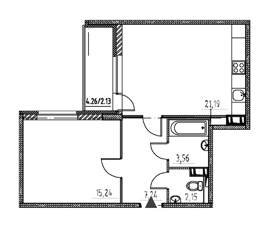 1-комнатная, 52 м² — ЖК ЖК Энфилд