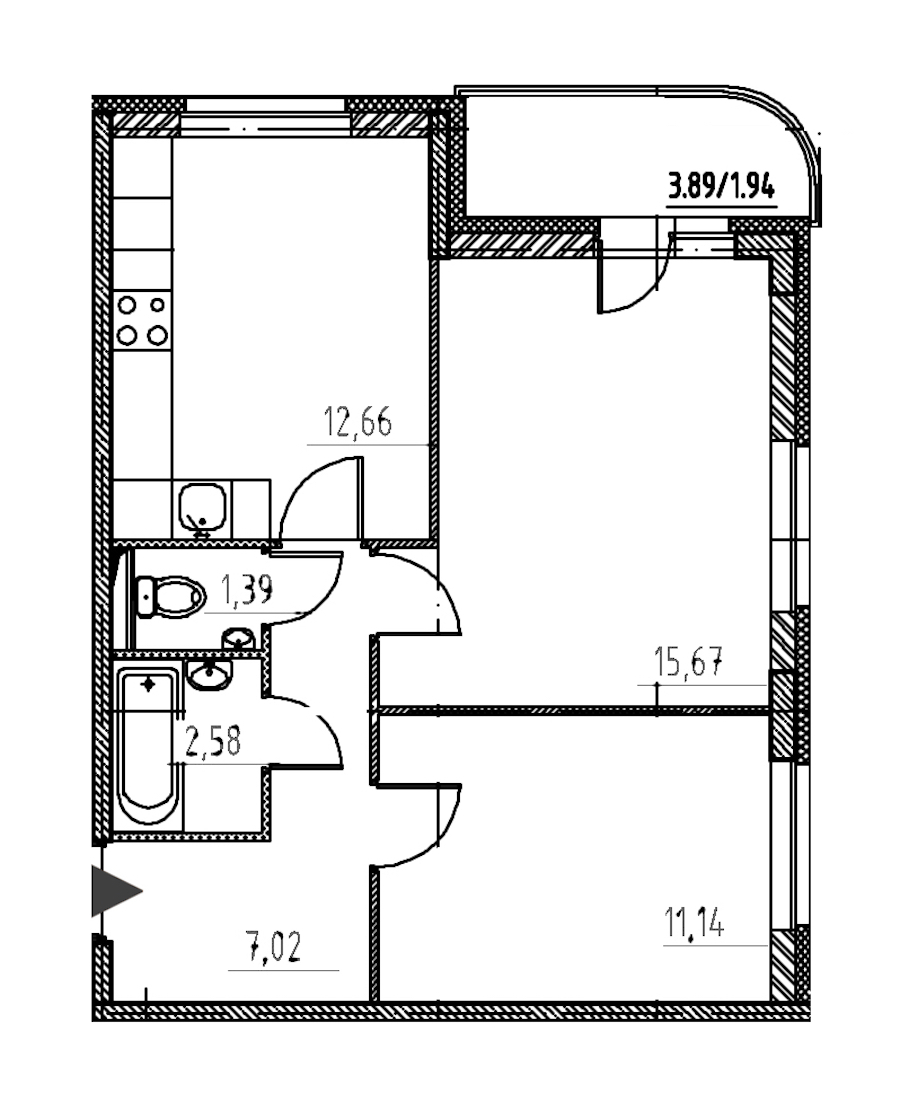 2-комнатная, 52 м² — ЖК ЖК Энфилд