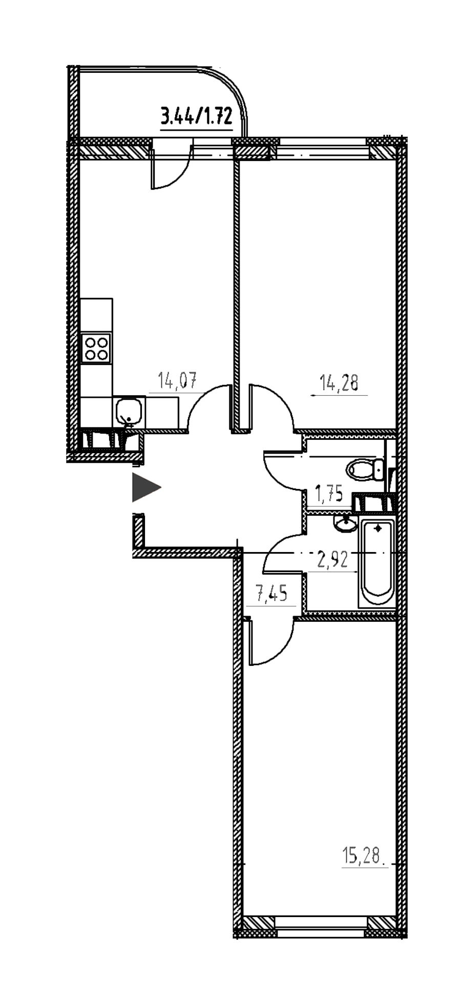 2-комнатная, 57 м² — ЖК ЖК Энфилд