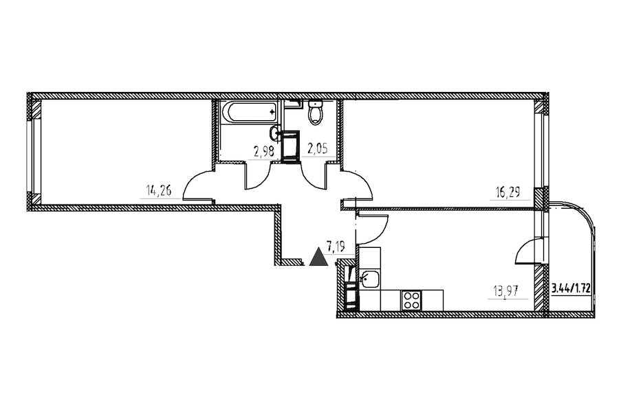 2-комнатная, 58 м² — ЖК ЖК Энфилд