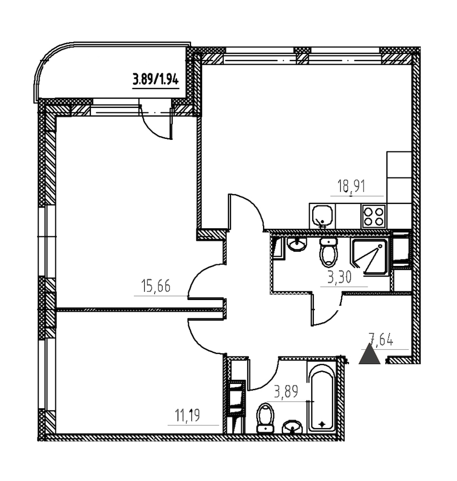 2-комнатная, 63 м² — ЖК ЖК Энфилд