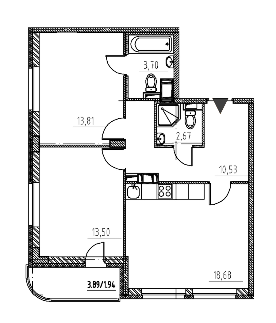 2-комнатная, 65 м² — ЖК ЖК Энфилд