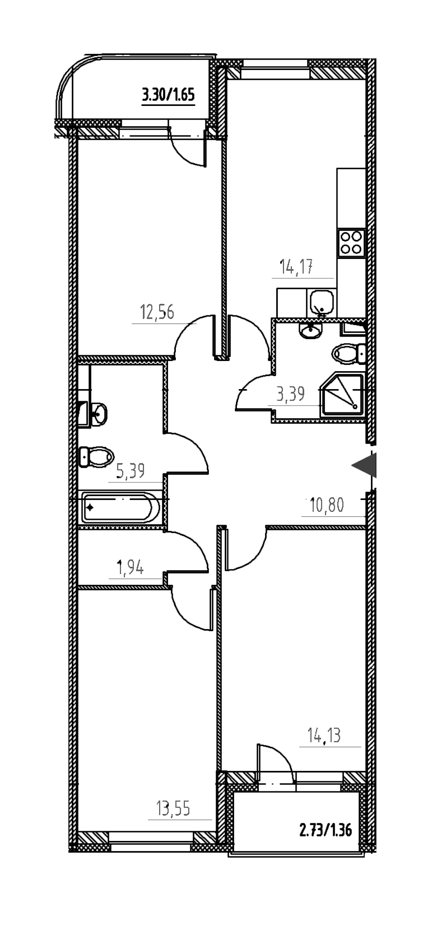 3-комнатная, 79 м² — ЖК ЖК Энфилд