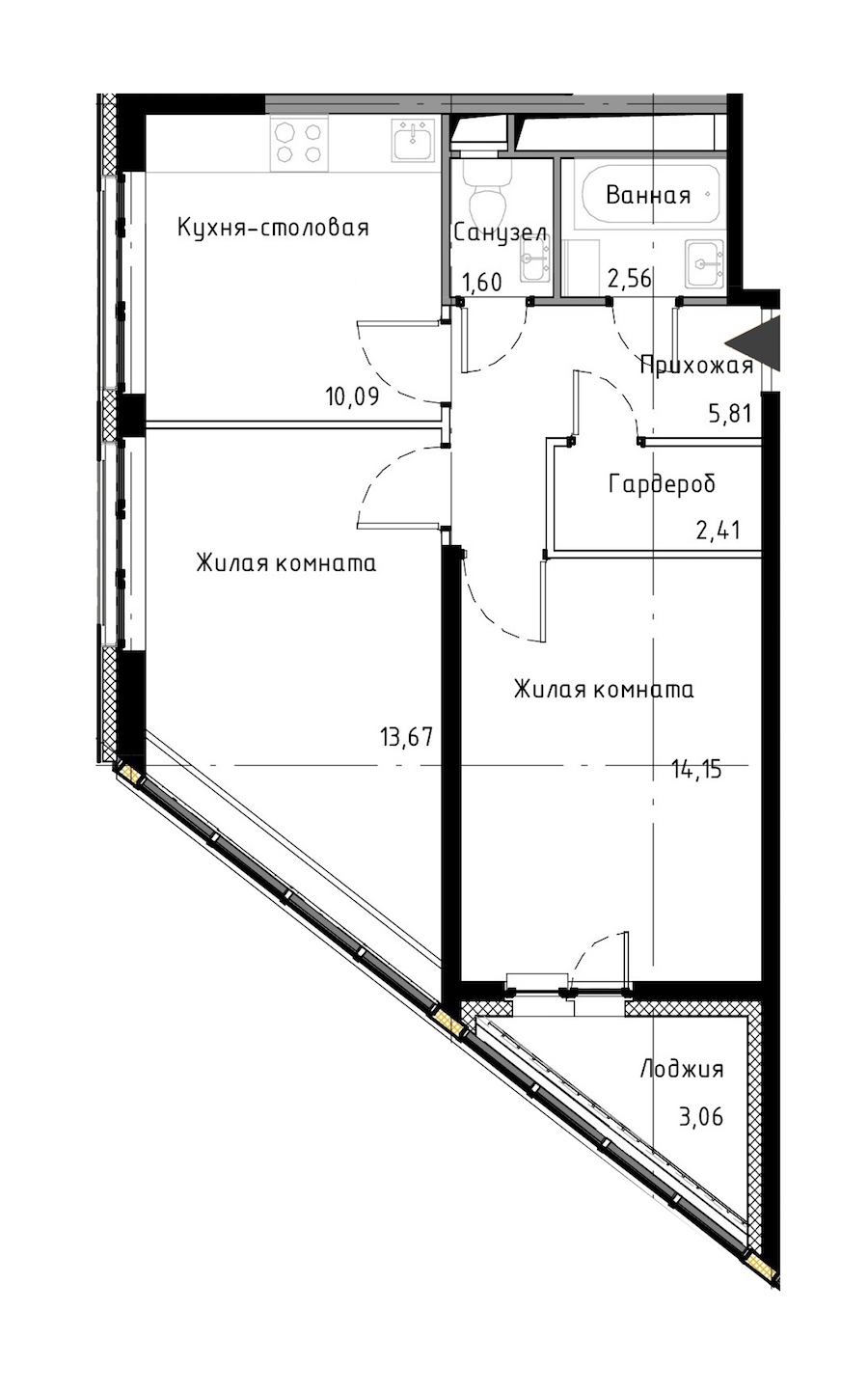 2-комнатная, 52 м² — ЖК ЖК Нью Тайм (New Time)