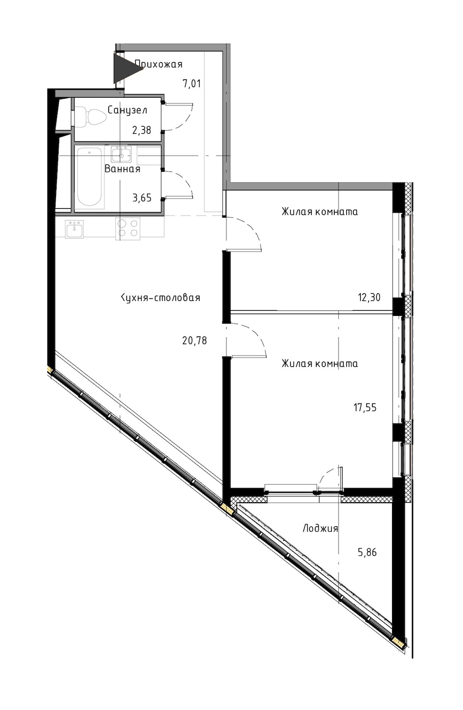 2-комнатная, 67 м² — ЖК ЖК Нью Тайм (New Time)