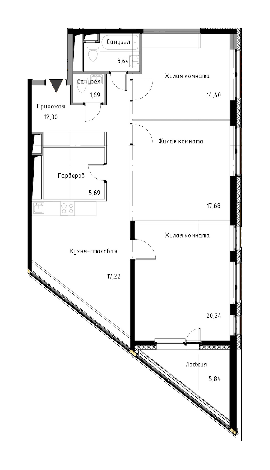 3-комнатная, 95 м² — ЖК ЖК Нью Тайм (New Time)