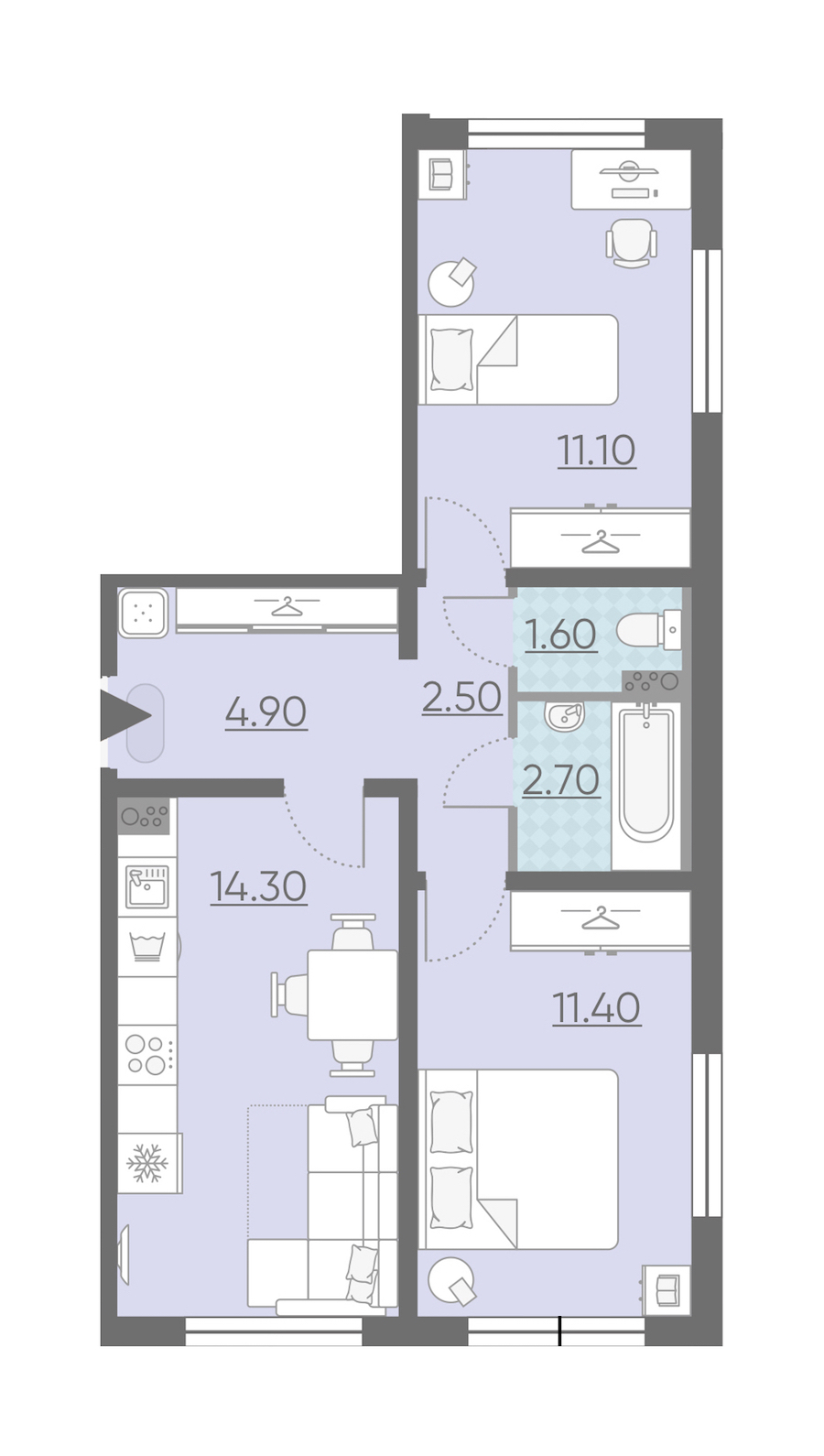 2-комнатная, 49 м² — ЖК ЖК Ручьи