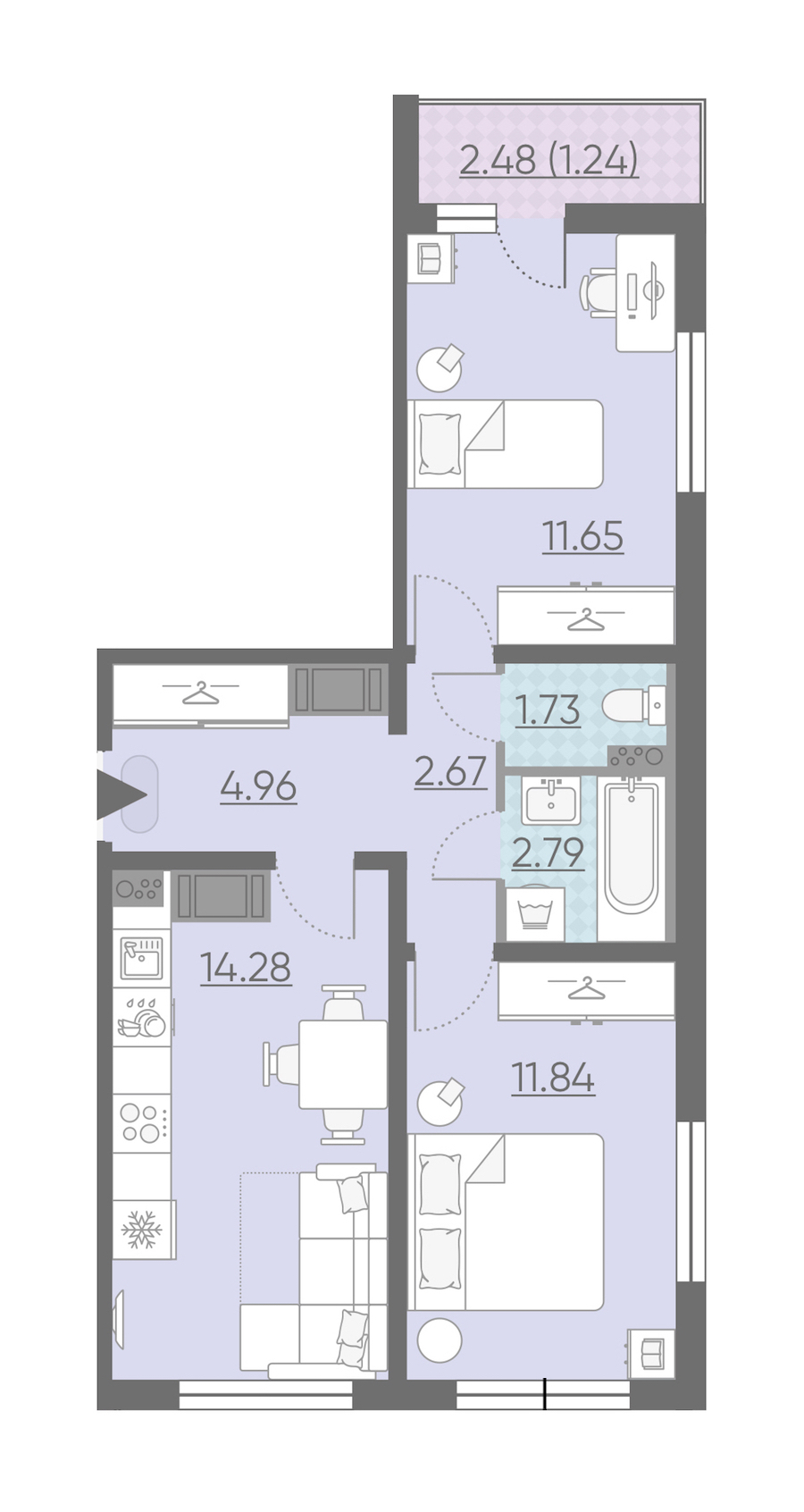 2-комнатная, 51 м² — ЖК ЖК Ручьи