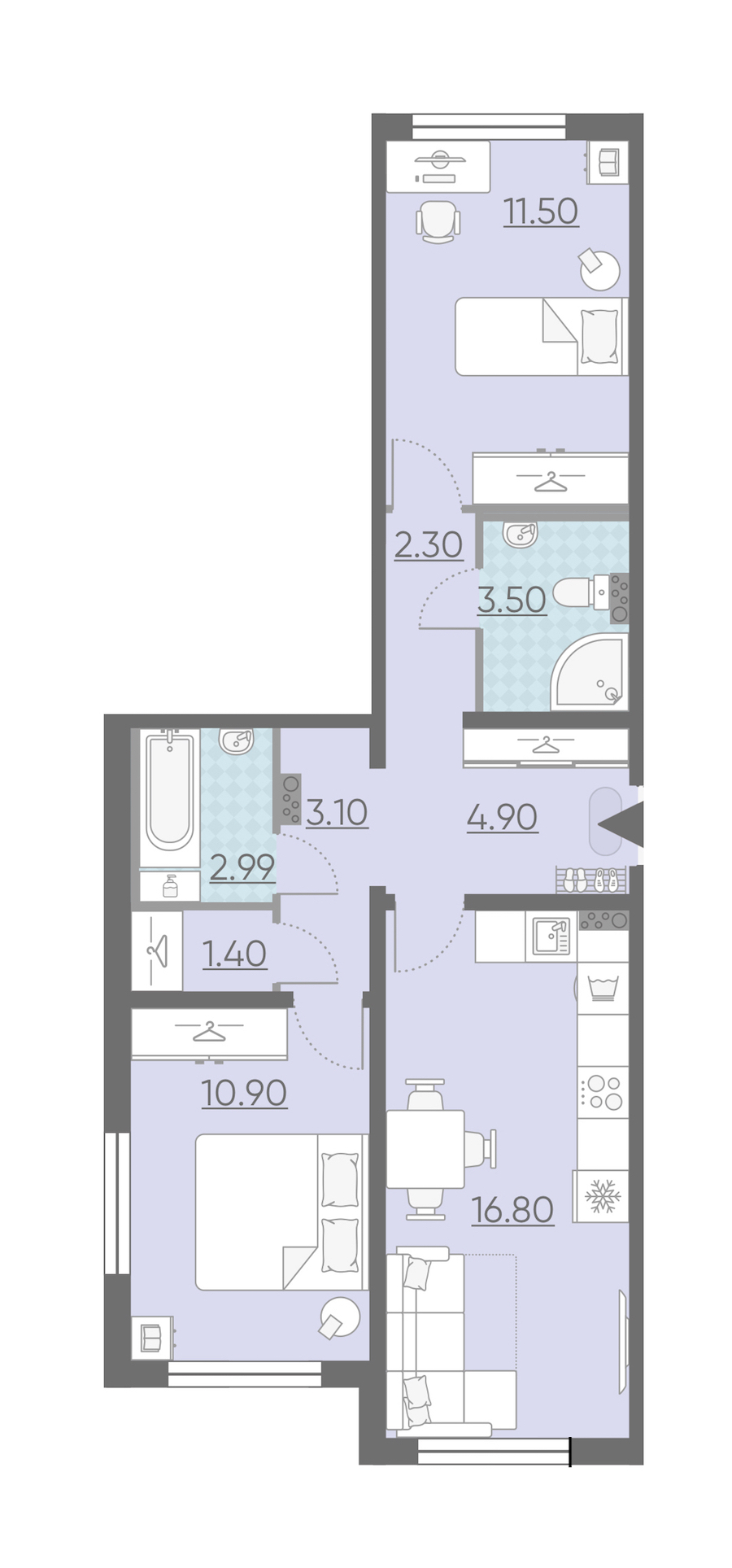 2-комнатная, 57 м² — ЖК ЖК Ручьи