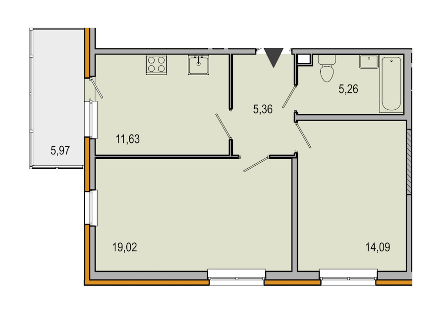2-комнатная, 55 м² — ЖК ЖК ТАРМО