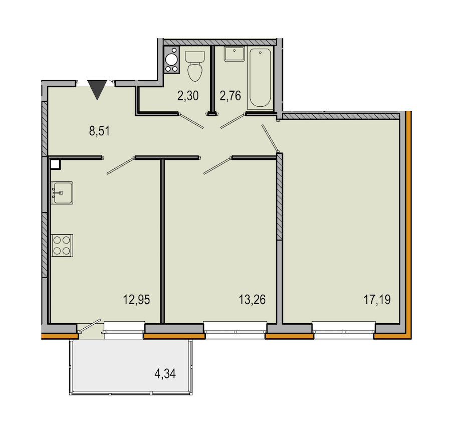 2-комнатная, 57 м² — ЖК ЖК ТАРМО
