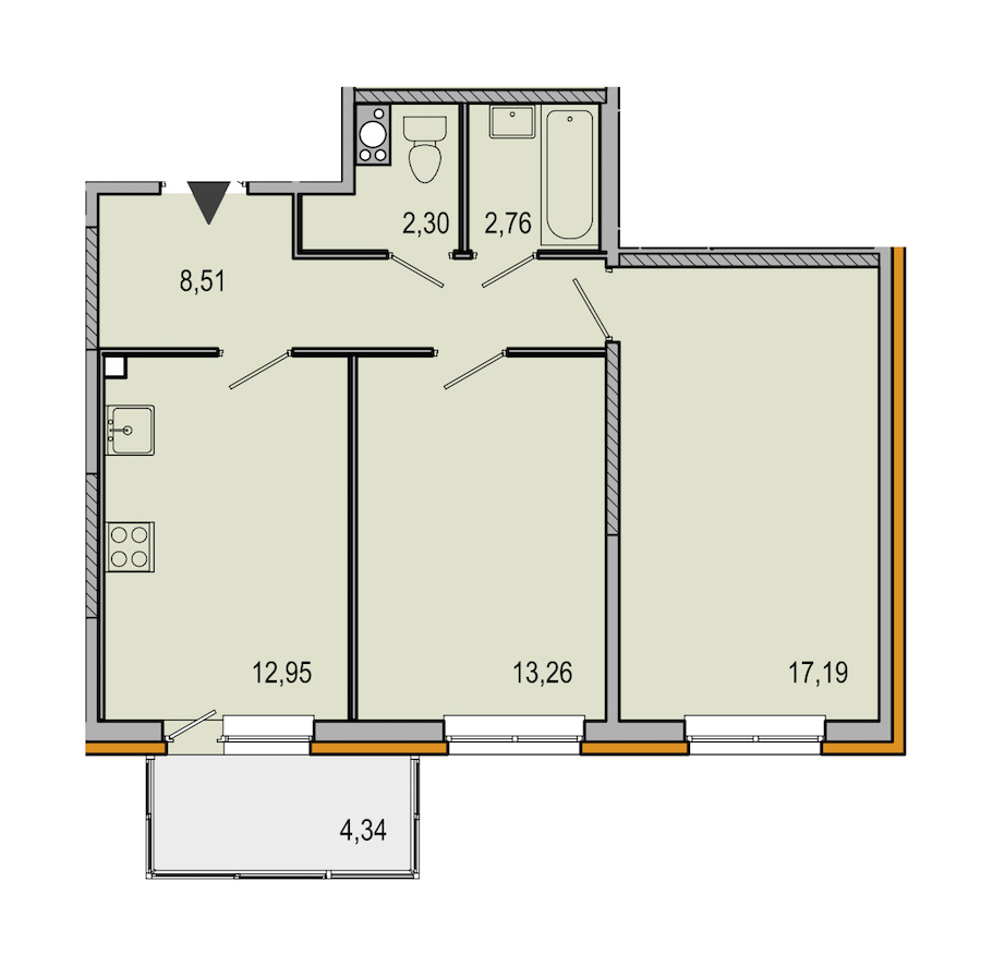 2-комнатная, 57 м² — ЖК ЖК ТАРМО
