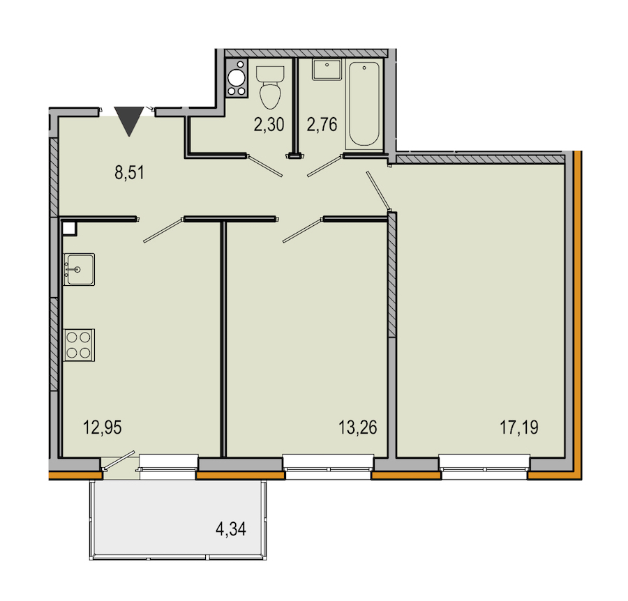 2-комнатная, 57 м² — ЖК ЖК ТАРМО