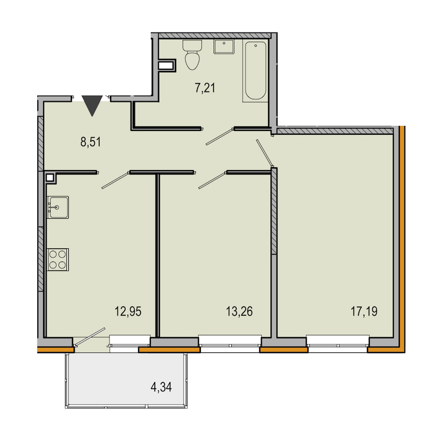2-комнатная, 59 м² — ЖК ЖК ТАРМО