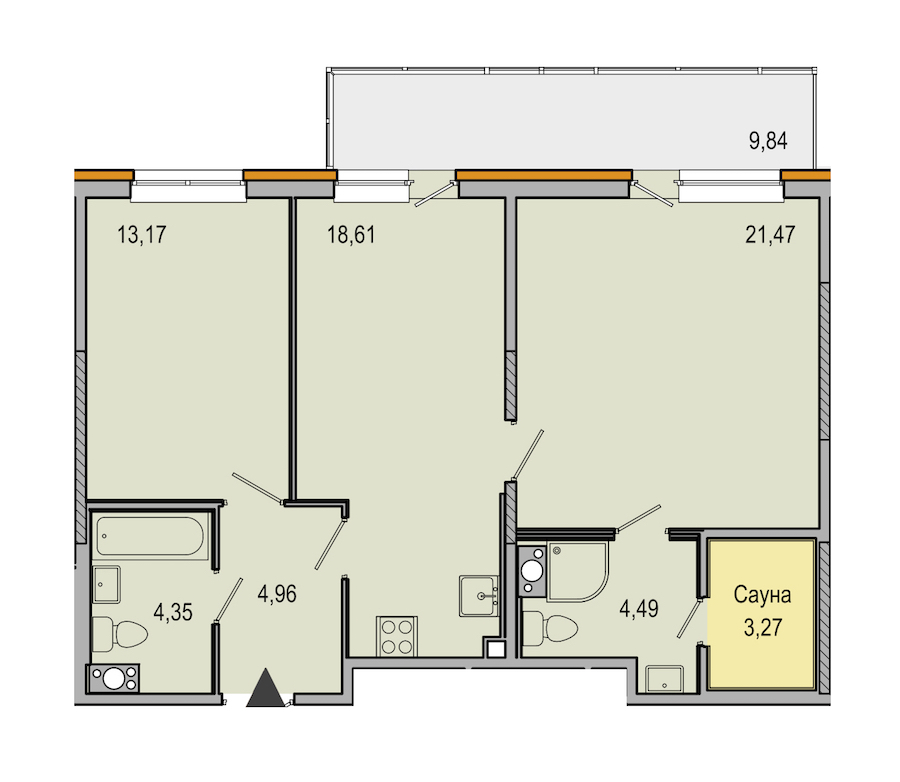 2-комнатная, 70 м² — ЖК ЖК ТАРМО