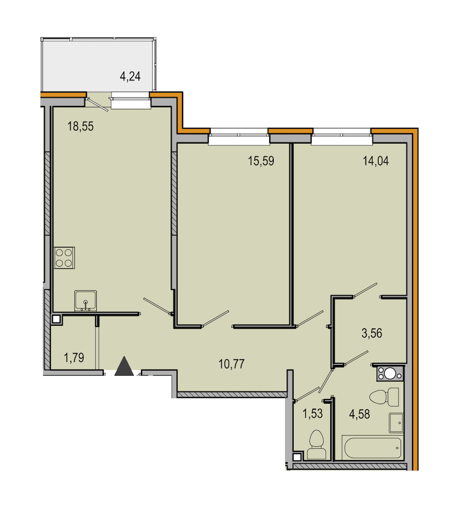 2-комнатная, 70 м² — ЖК ЖК ТАРМО