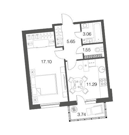 1-комнатная, 39 м² — ЖК ЖК ЭкоСити