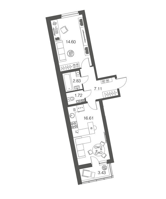 1-комнатная, 43 м² — ЖК ЖК ЭкоСити