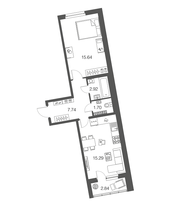 1-комнатная, 43 м² — ЖК ЖК ЭкоСити