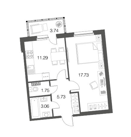 1-комнатная, 40 м² — ЖК ЖК ЭкоСити