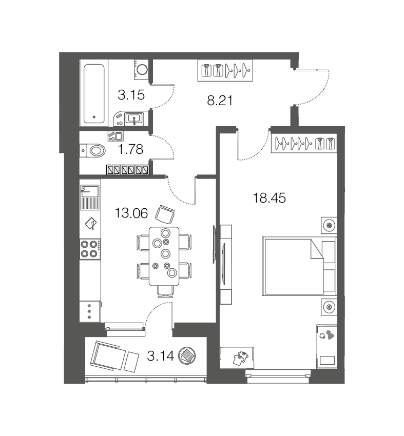 1-комнатная, 45 м² — ЖК ЖК ЭкоСити