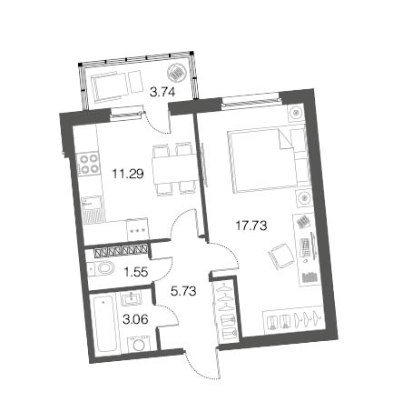 1-комнатная, 39 м² — ЖК ЖК ЭкоСити