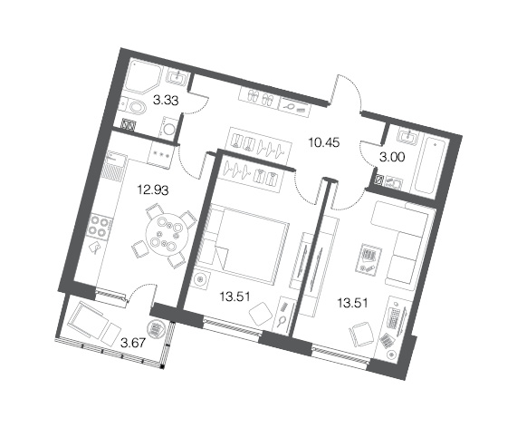 2-комнатная, 57 м² — ЖК ЖК ЭкоСити