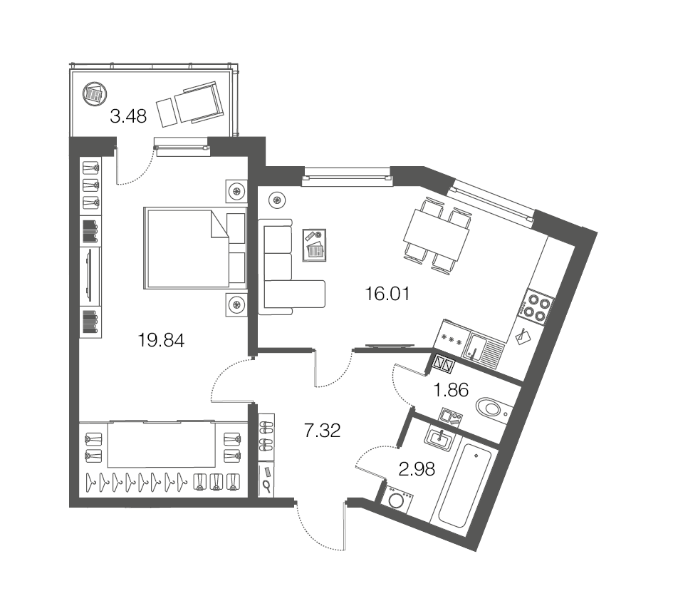 1-комнатная, 48 м² — ЖК ЖК ЭкоСити
