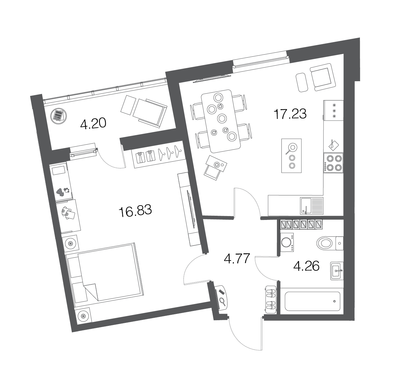 1-комнатная, 43 м² — ЖК ЖК ЭкоСити