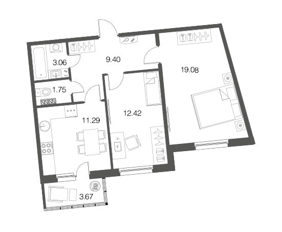 2-комнатная, 57 м² — ЖК ЖК ЭкоСити