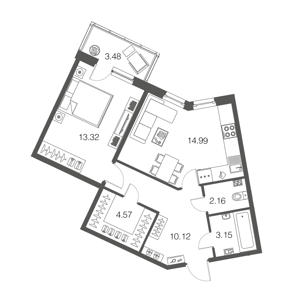 1-комнатная, 48 м² — ЖК ЖК ЭкоСити