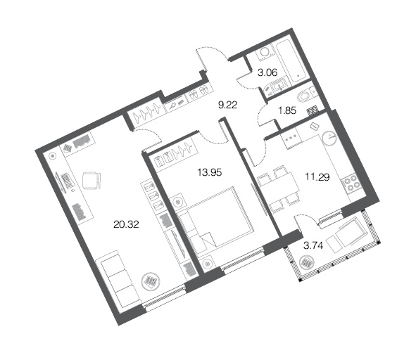 2-комнатная, 60 м² — ЖК ЖК ЭкоСити