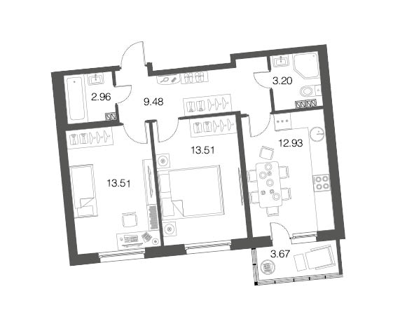 2-комнатная, 56 м² — ЖК ЖК ЭкоСити