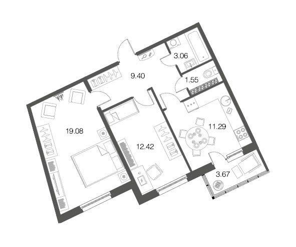 2-комнатная, 57 м² — ЖК ЖК ЭкоСити