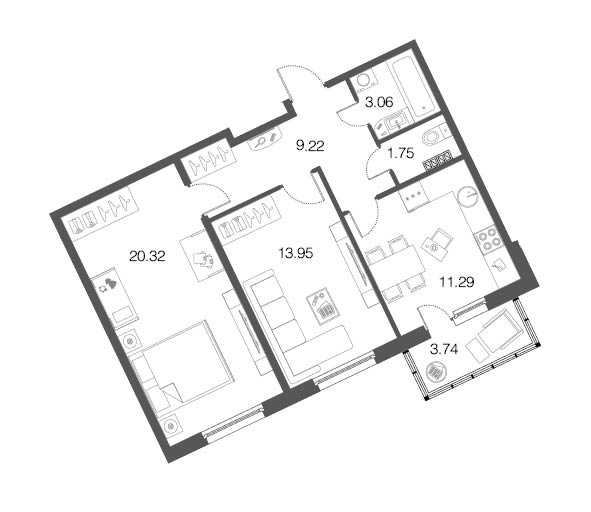 2-комнатная, 60 м² — ЖК ЖК ЭкоСити