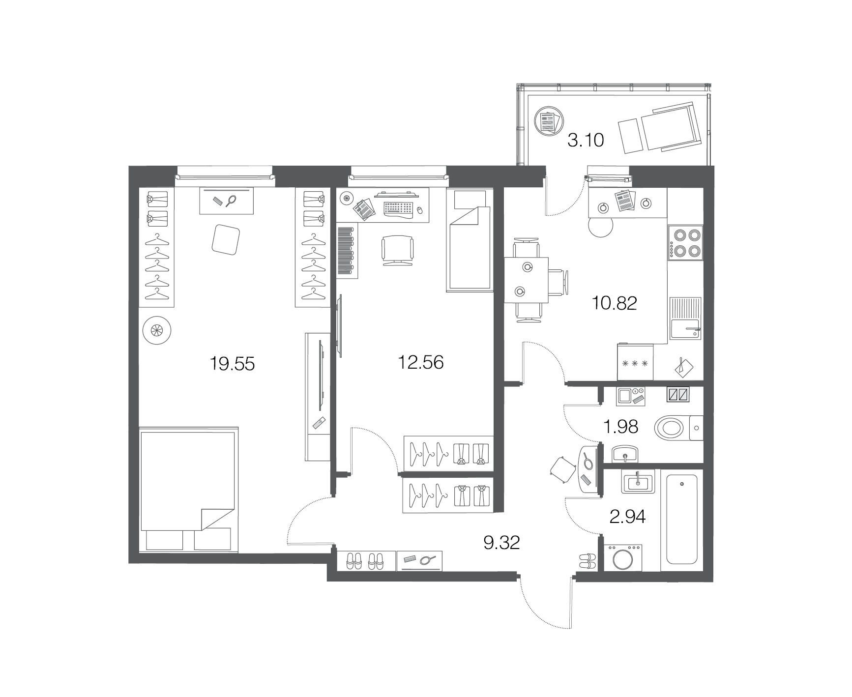 2-комнатная, 57 м² — ЖК ЖК ЭкоСити