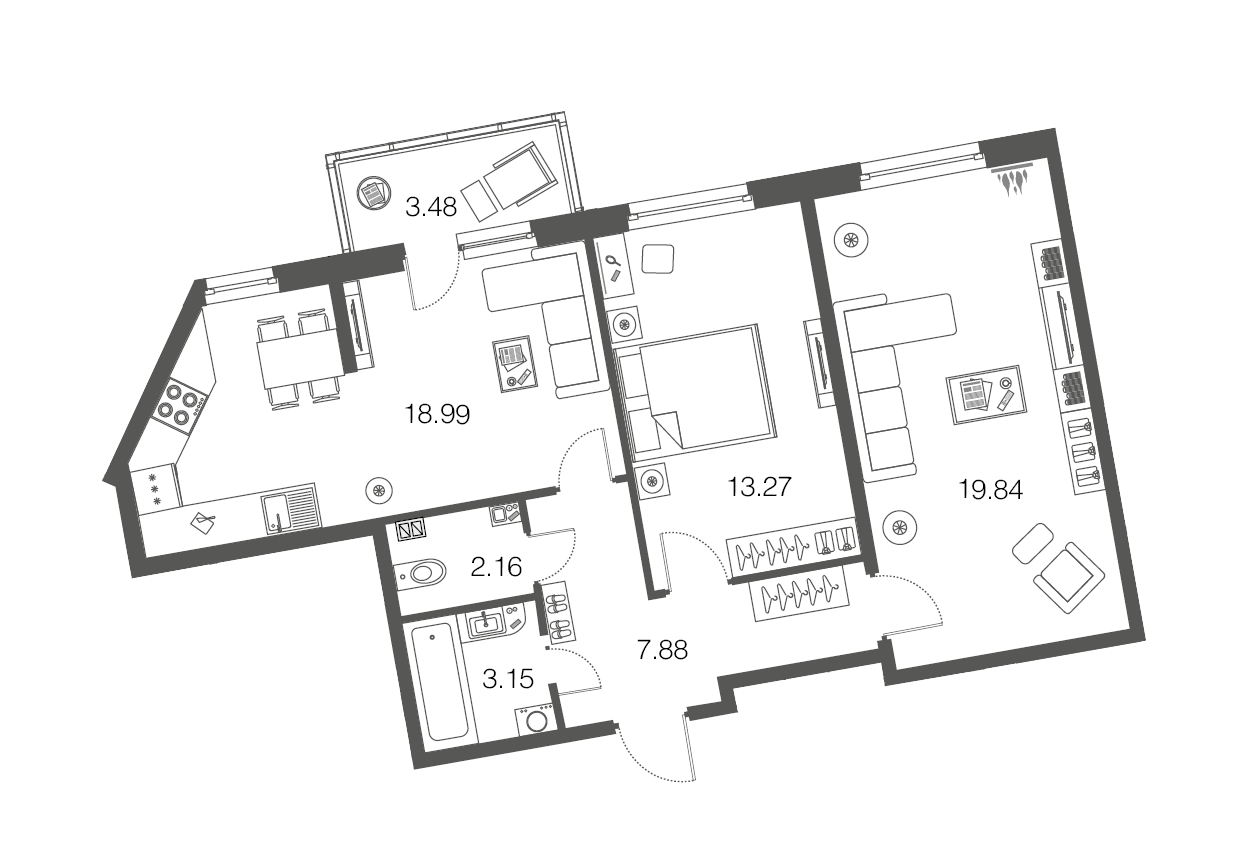 2-комнатная, 65 м² — ЖК ЖК ЭкоСити