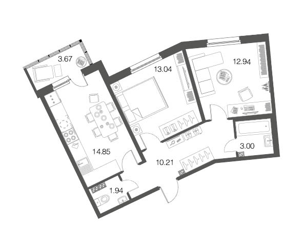 2-комнатная, 56 м² — ЖК ЖК ЭкоСити