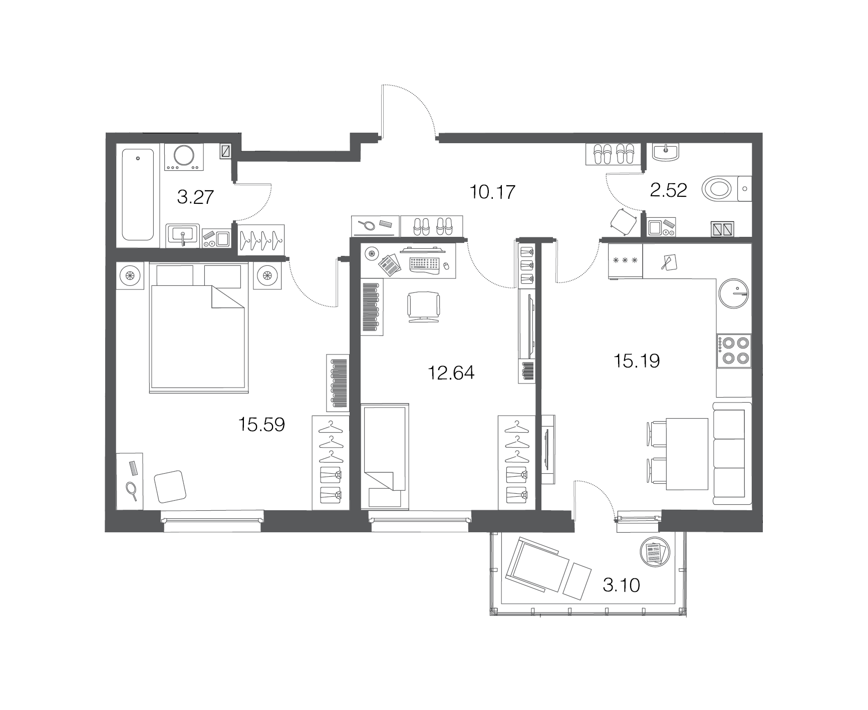 2-комнатная, 59 м² — ЖК ЖК ЭкоСити