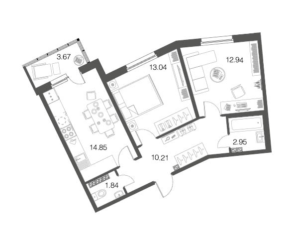 2-комнатная, 56 м² — ЖК ЖК ЭкоСити