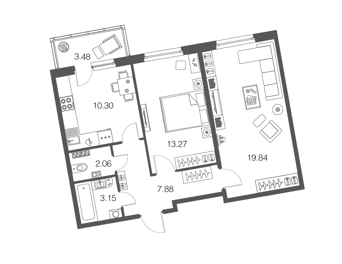 2-комнатная, 57 м² — ЖК ЖК ЭкоСити