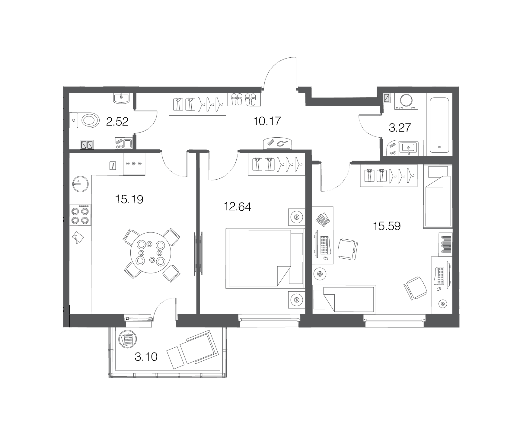 2-комнатная, 59 м² — ЖК ЖК ЭкоСити