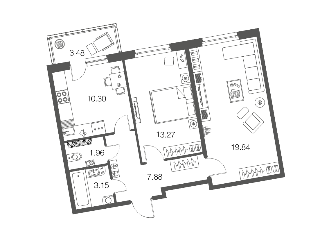 2-комнатная, 56 м² — ЖК ЖК ЭкоСити