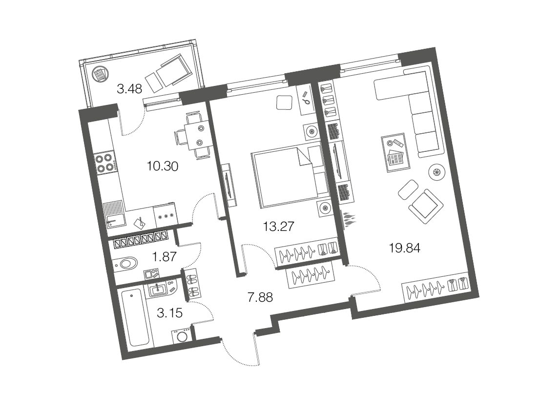 2-комнатная, 56 м² — ЖК ЖК ЭкоСити