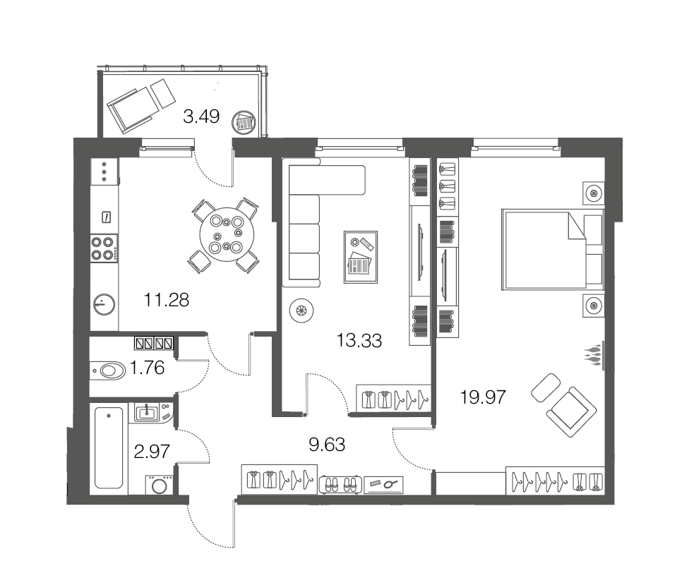 2-комнатная, 59 м² — ЖК ЖК ЭкоСити