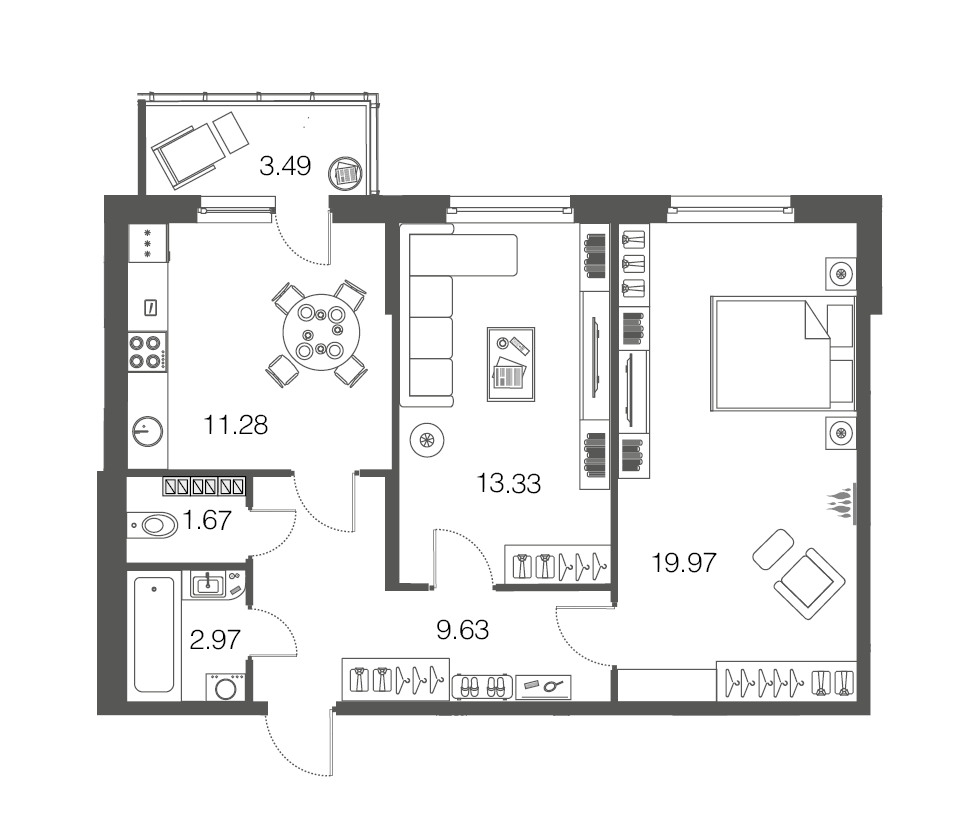 2-комнатная, 58 м² — ЖК ЖК ЭкоСити