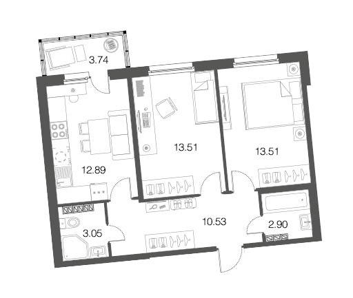 2-комнатная, 56 м² — ЖК ЖК ЭкоСити