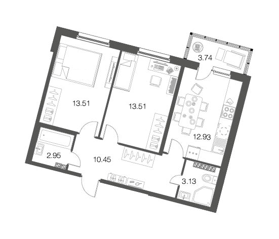 2-комнатная, 57 м² — ЖК ЖК ЭкоСити