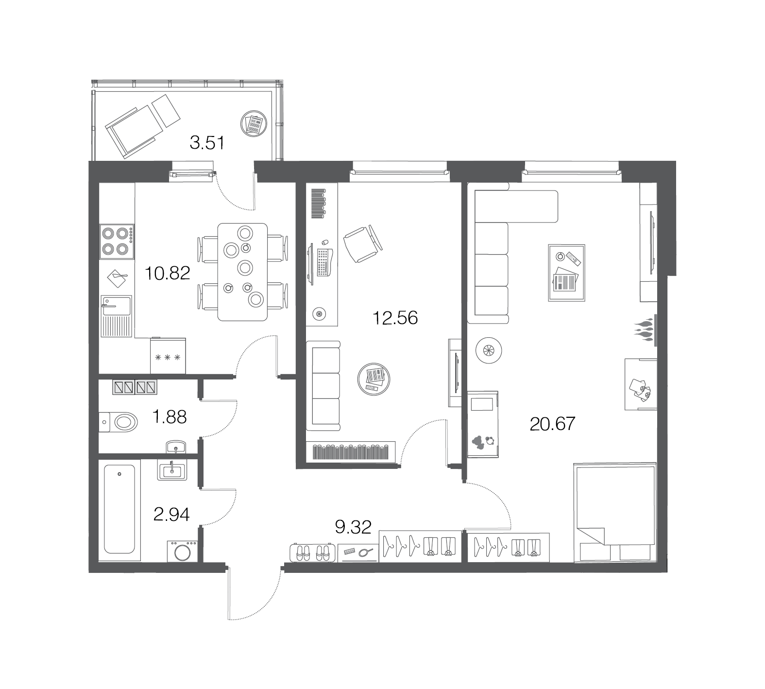 2-комнатная, 58 м² — ЖК ЖК ЭкоСити
